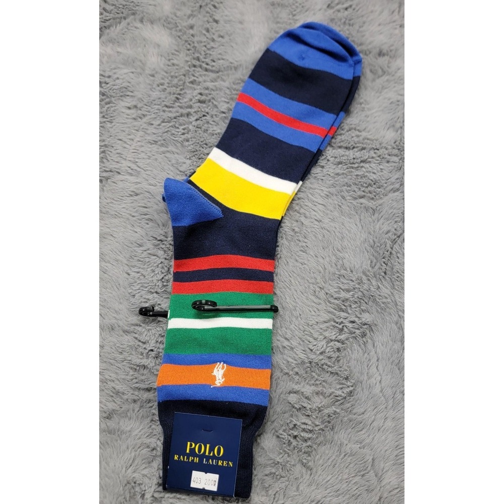 Polo Ralph Lauren Socks Mens 10-13 Multicolor Rugby Stripe Pony Crew Mid Calf